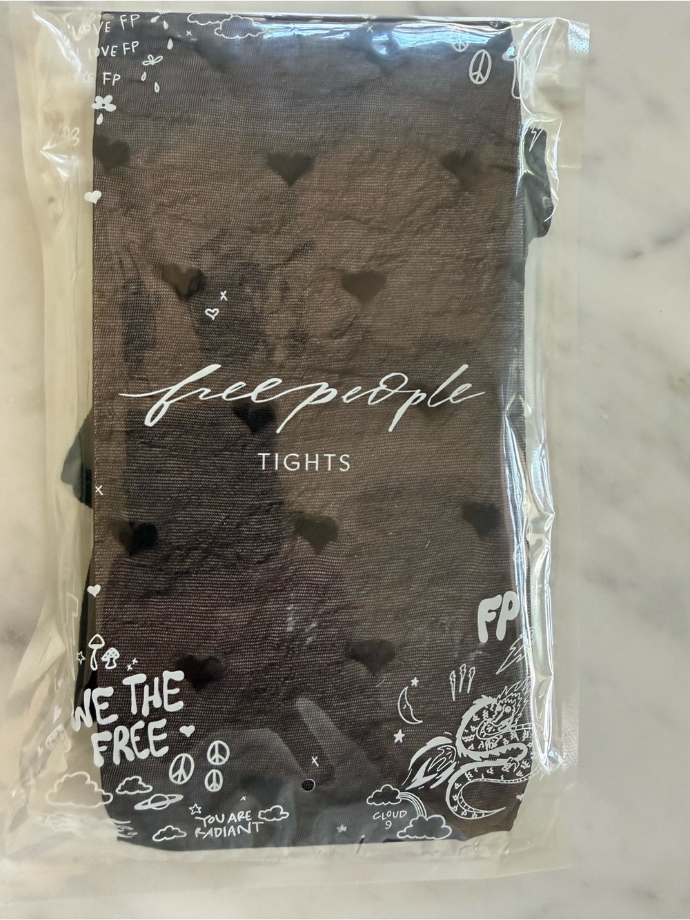 Free People Black Heart Sheer Tights